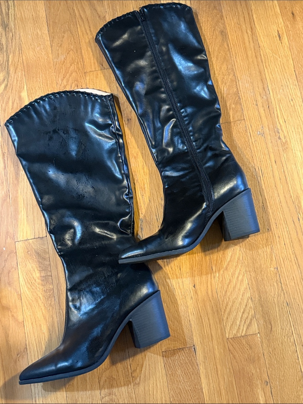 Classic Black Knee-High Block Heel Boots